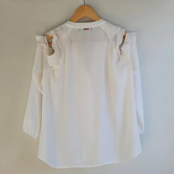 Ivanka Trump Women Medium Blouse Shirt Ruffles Cold Shoulder Tops NEW - Picture 7 of 11